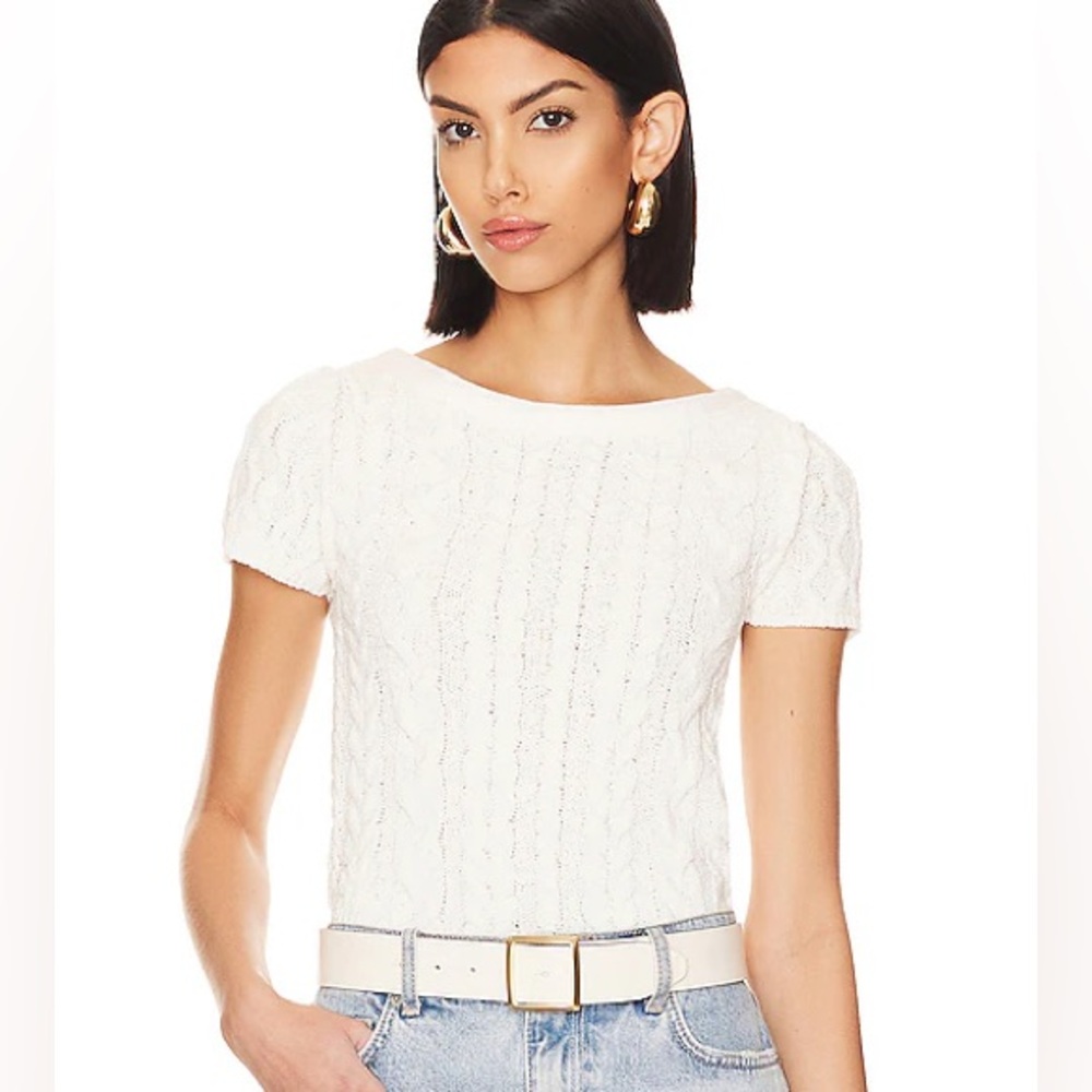 Free People Baby Knit Cable Tee in Ivory